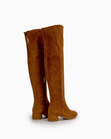 Stretch Side Zipper Over The Knee Chunky Heel Thigh High Boots