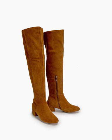 Stretch Side Zipper Over The Knee Chunky Heel Thigh High Boots