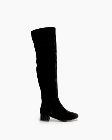 Stretch Side Zipper Over The Knee Chunky Heel Thigh High Boots