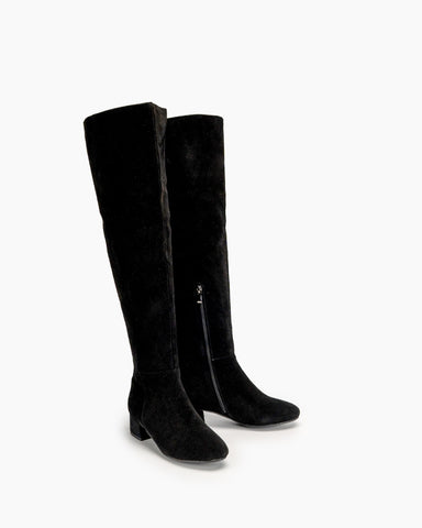 Stretch Side Zipper Over The Knee Chunky Heel Thigh High Boots