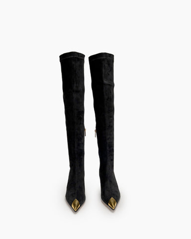 Suede Pointed Toe Side Zip Stiletto Heel Over Knee High Boots