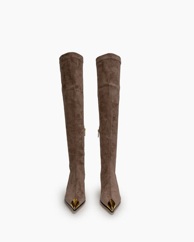 Suede Pointed Toe Side Zip Stiletto Heel Over Knee High Boots