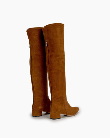 Stretch Back Zipper Over The Knee Chunky Heel Thigh High Boots