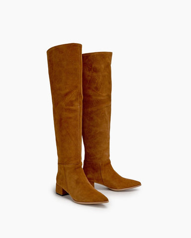 Stretch Back Zipper Over The Knee Chunky Heel Thigh High Boots