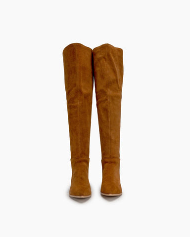 Stretch Back Zipper Over The Knee Chunky Heel Thigh High Boots