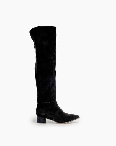 Stretch Back Zipper Over The Knee Chunky Heel Thigh High Boots