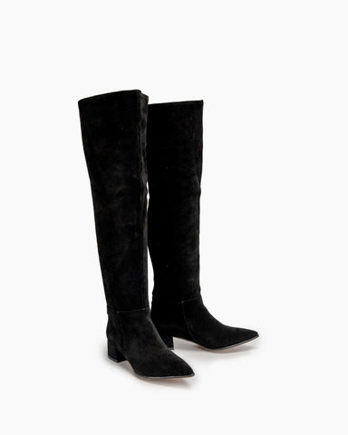 Stretch Back Zipper Over The Knee Chunky Heel Thigh High Boots