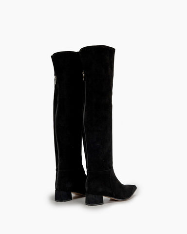 Stretch Back Zipper Over The Knee Chunky Heel Thigh High Boots