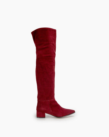 Stretch Back Zipper Over The Knee Chunky Heel Thigh High Boots