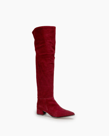 Stretch Back Zipper Over The Knee Chunky Heel Thigh High Boots