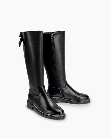 Tall Riding Outer Chain Decorative Knee High Boots