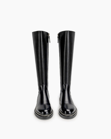 Tall Riding Outer Chain Decorative Knee High Boots