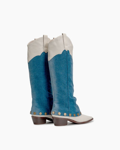 Knee High Denim Cowboy Cowgirl Western Boots