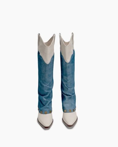 Knee High Denim Cowboy Cowgirl Western Boots