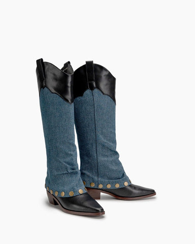 Knee High Denim Cowboy Cowgirl Western Boots