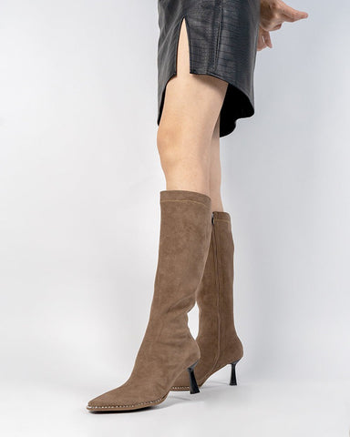 Rhinestone Stiletto Heel Knee High Stretch Boots