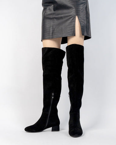 Stretch Side Zipper Over The Knee Chunky Heel Thigh High Boots