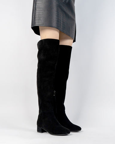 Stretch Side Zipper Over The Knee Chunky Heel Thigh High Boots