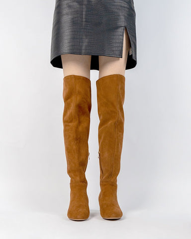 Stretch Side Zipper Over The Knee Chunky Heel Thigh High Boots