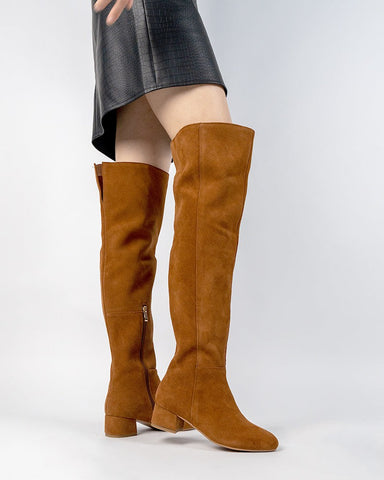 Stretch Side Zipper Over The Knee Chunky Heel Thigh High Boots