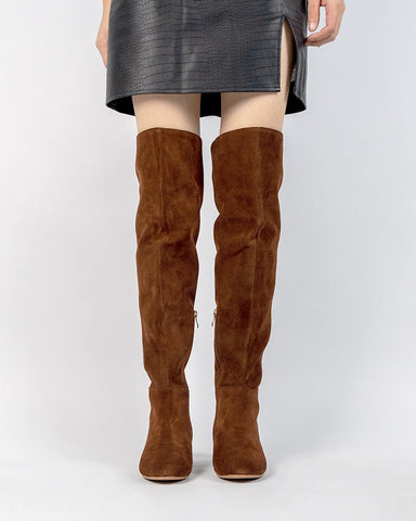 Stretch Side Zipper Over The Knee Chunky Heel Thigh High Boots