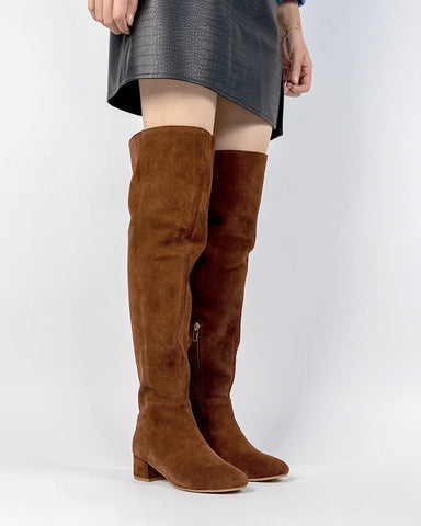 Stretch Side Zipper Over The Knee Chunky Heel Thigh High Boots