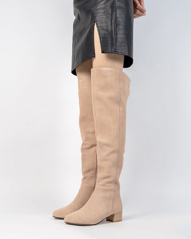 Stretch Side Zipper Over The Knee Chunky Heel Thigh High Boots