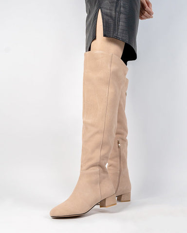 Stretch Side Zipper Over The Knee Chunky Heel Thigh High Boots