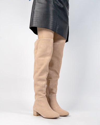 Stretch Side Zipper Over The Knee Chunky Heel Thigh High Boots