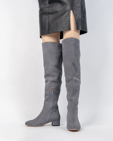 Stretch Side Zipper Over The Knee Chunky Heel Thigh High Boots