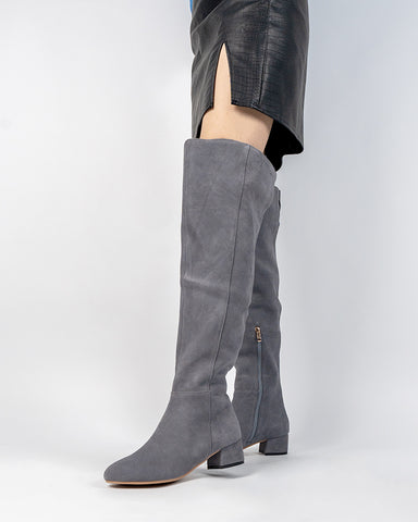 Stretch Side Zipper Over The Knee Chunky Heel Thigh High Boots