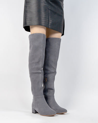 Stretch Side Zipper Over The Knee Chunky Heel Thigh High Boots