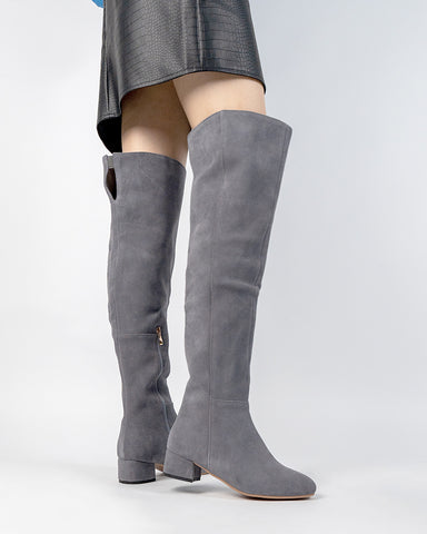 Stretch Side Zipper Over The Knee Chunky Heel Thigh High Boots