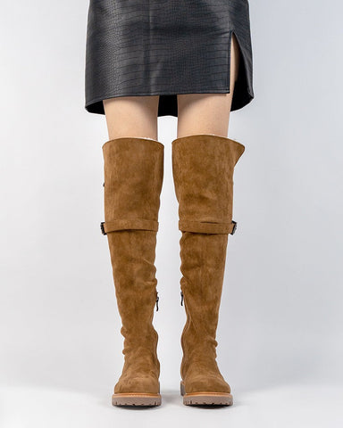 Knee High Comfortable Boots Suede Slouch Flat Boots