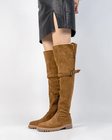 Knee High Comfortable Boots Suede Slouch Flat Boots