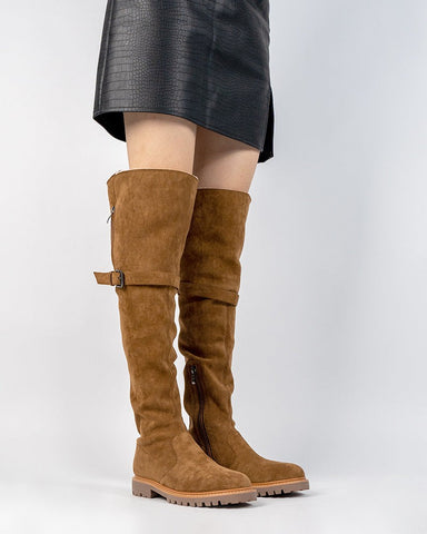 Knee High Comfortable Boots Suede Slouch Flat Boots