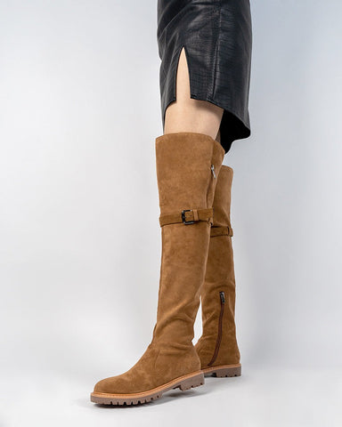 Knee High Comfortable Boots Suede Slouch Flat Boots