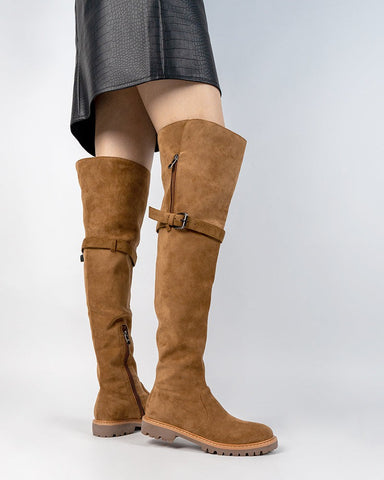 Knee High Comfortable Boots Suede Slouch Flat Boots