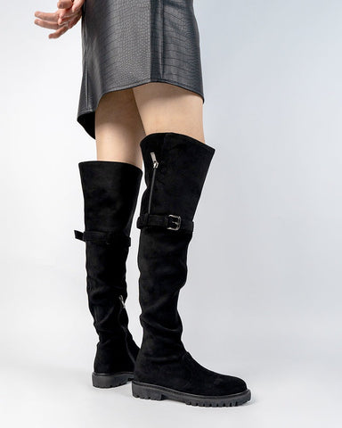 Knee High Comfortable Boots Suede Slouch Flat Boots