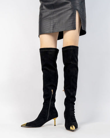 Suede Pointed Toe Side Zip Stiletto Heel Over Knee High Boots
