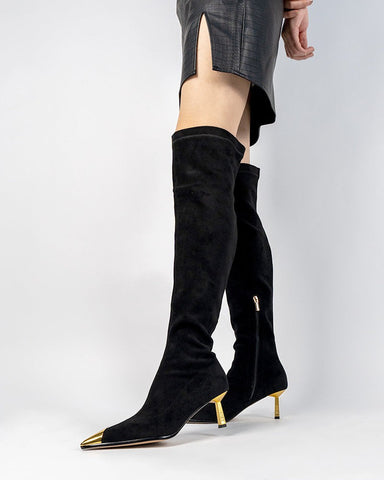 Suede Pointed Toe Side Zip Stiletto Heel Over Knee High Boots