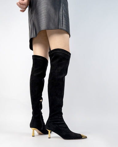 Suede Pointed Toe Side Zip Stiletto Heel Over Knee High Boots