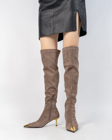 Suede Pointed Toe Side Zip Stiletto Heel Over Knee High Boots