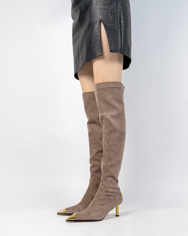 Suede Pointed Toe Side Zip Stiletto Heel Over Knee High Boots