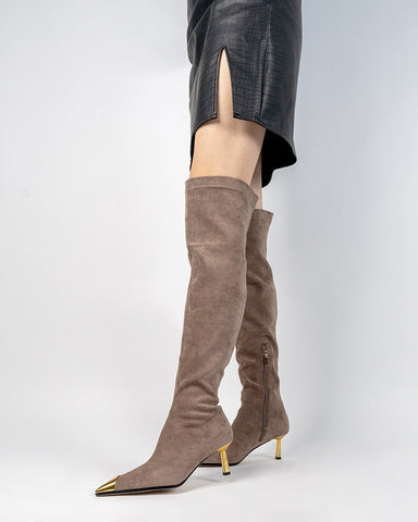 Suede Pointed Toe Side Zip Stiletto Heel Over Knee High Boots