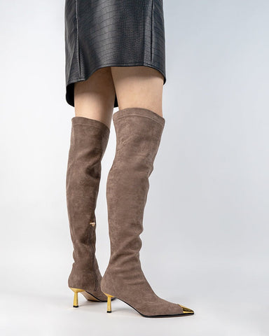 Suede Pointed Toe Side Zip Stiletto Heel Over Knee High Boots