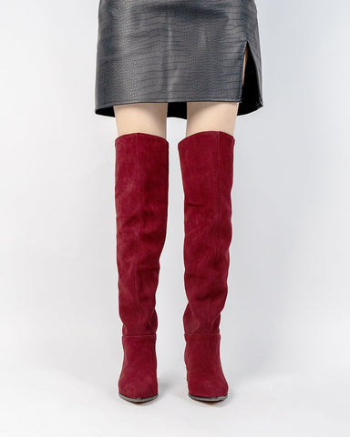 Stretch Back Zipper Over The Knee Chunky Heel Thigh High Boots