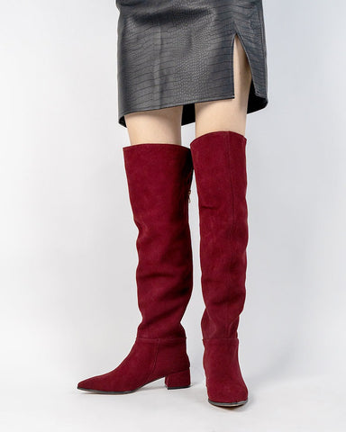 Stretch Back Zipper Over The Knee Chunky Heel Thigh High Boots