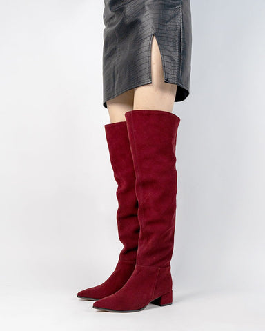 Stretch Back Zipper Over The Knee Chunky Heel Thigh High Boots