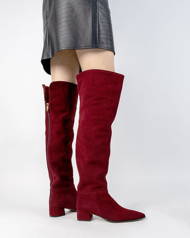 Stretch Back Zipper Over The Knee Chunky Heel Thigh High Boots